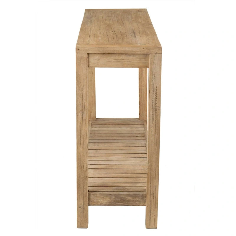 Black Solid Wood Console Table with Open Bottom Shelf, Modern Farmhouse Style