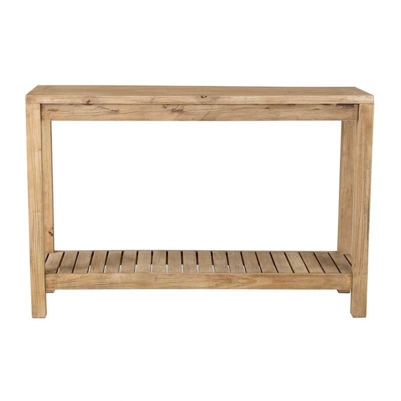 Black Solid Wood Console Table with Open Bottom Shelf, Modern Farmhouse Style